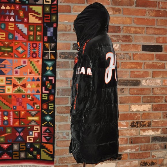 Black Silky Velvet Puffer Long Coat Sequin Pikachu Elmo DREAM "Don't Give Up" M - Picture 11 of 15